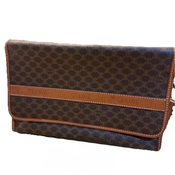 Celine Handbags - Celine Brown and Tan Leather Logo Bag